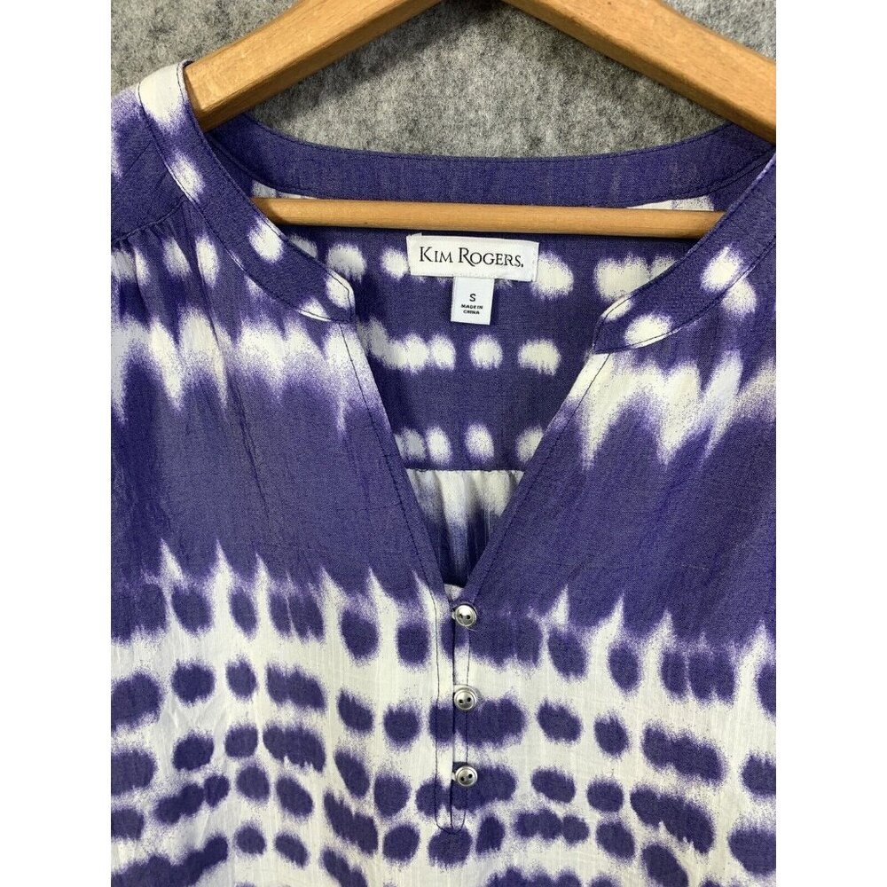 Kim Rogers Womens Small Top Purple Tie Dye Roll Tab Sleeves V-Neck Blouse - Picture 3 of 7